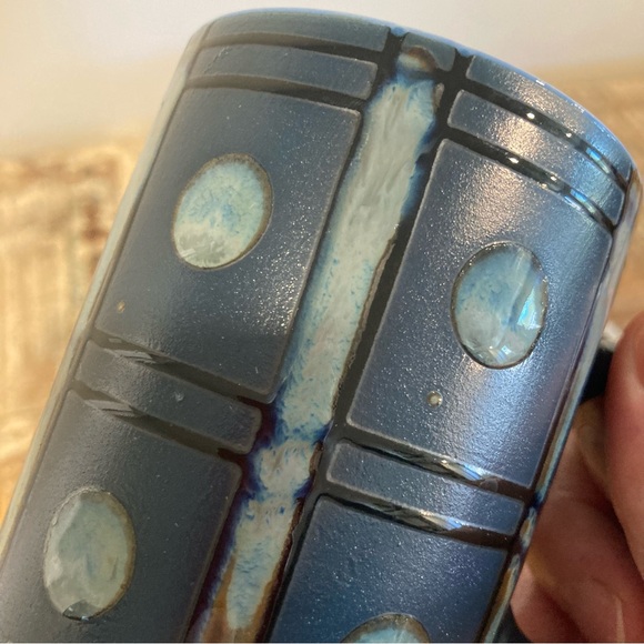 4 MCM Blue Dot Mugs Coffee Cups Geometric New Old Stock Japan Kasuga Ware - Picture 10 of 16